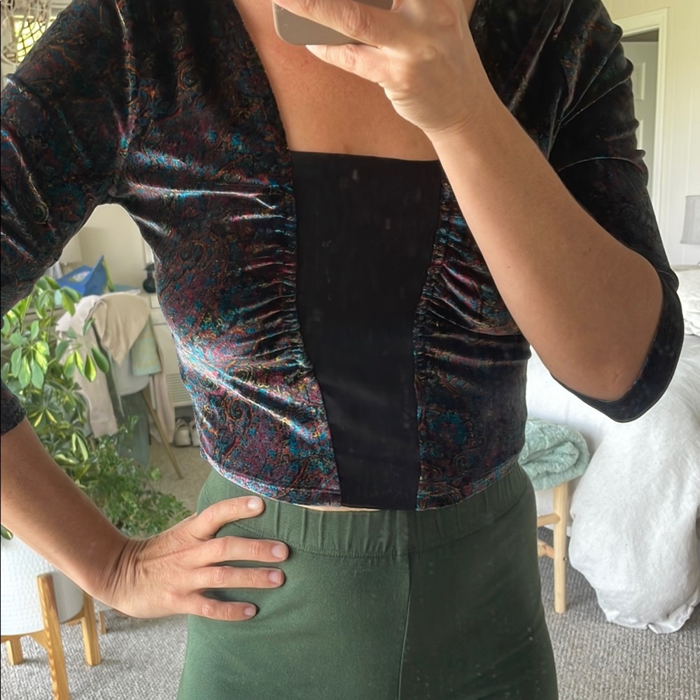 Ecote Velvet Paisley Patterned Crop Top